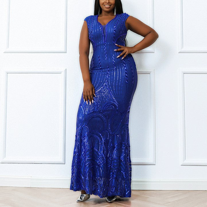 Plus Size Blue Sequin Evening Dress– Hello Curve