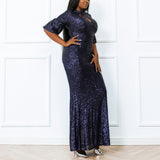 Plus Size Blue Sequin Maxi Dress