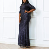 Plus Size Blue Sequin Maxi Dress