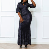 Plus Size Blue Sequin Maxi Dress