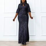 Plus Size Blue Sequin Maxi Dress