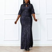 Plus Size Blue Sequin Maxi Dress