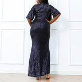 Plus Size Blue Sequin Maxi Dress