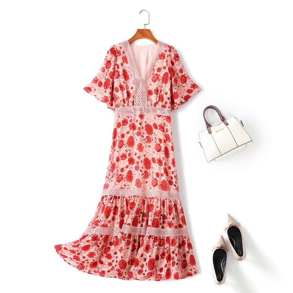 plus size boho floral midi dress