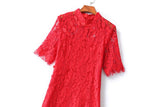 Qiana Plus Size Red Lace Cheongsam Dress