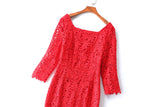 Pierrette Plus Size Square Neck Red Lace Formal Dress
