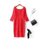 Pierrette Plus Size Square Neck Red Lace Formal Dress