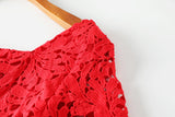 Pierrette Plus Size Square Neck Red Lace Formal Dress