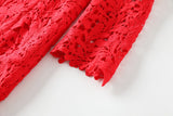 Pierrette Plus Size Square Neck Red Lace Formal Dress