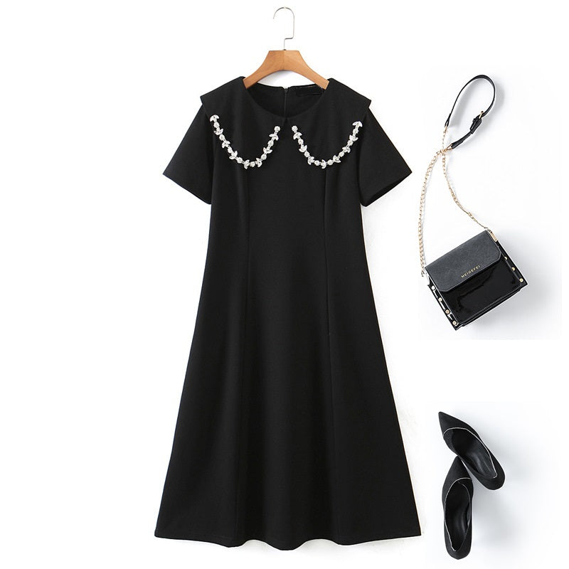 Plus size black dress with white collar discount