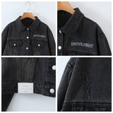 Plus Size Crop Denim Jacket - Close Up 1