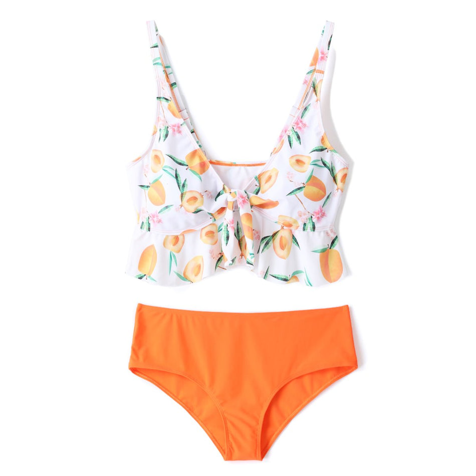 plus size cute graphic peaches print orange bikini