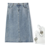 Plus Size Denim Midi Skirt