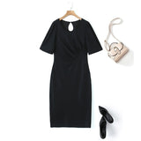 Plus Size Drape Midi Dress - Black