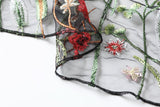 Plus Size Black Floral Embroidery Dress with see through hem