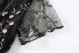 Plus Size Black Floral Embroidery Dress with short sleeves for arm coverage
