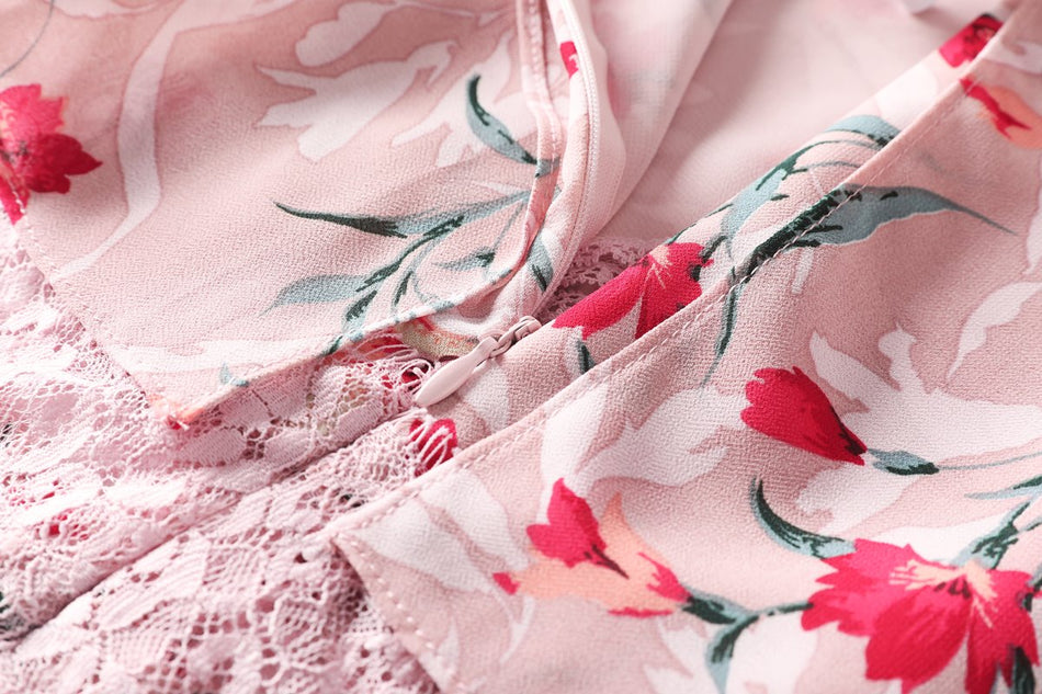 Dana Plus Size Pink Floral Halter Neck Midi Dress