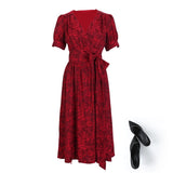 Plus Size Floral Red Wrap Dress