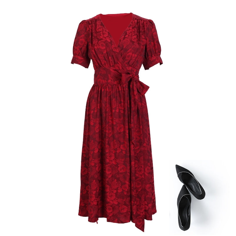 plus size red wrap dress Plus Size Floral Red Wrap Dress– Hello Curve