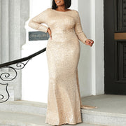 Plus Size Gold Long Sleeve Gown
