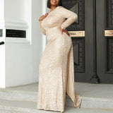 Plus Size Gold Long Sleeve Gown - Side