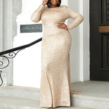 Plus Size Gold Long Sleeve Gown - Right