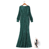 Plus Size Green Sequins Gown - Back View
