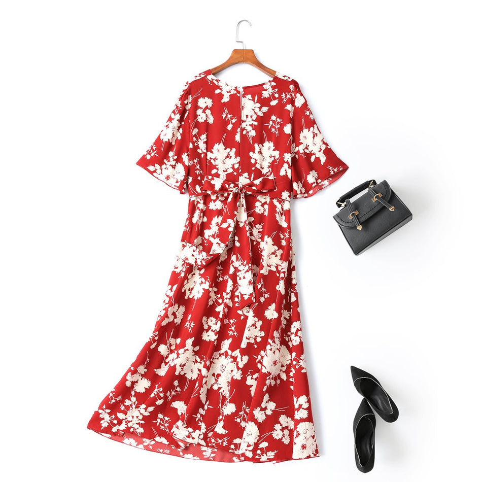 Madalene Plus Size Japanese Floral Wrap Midi Dress