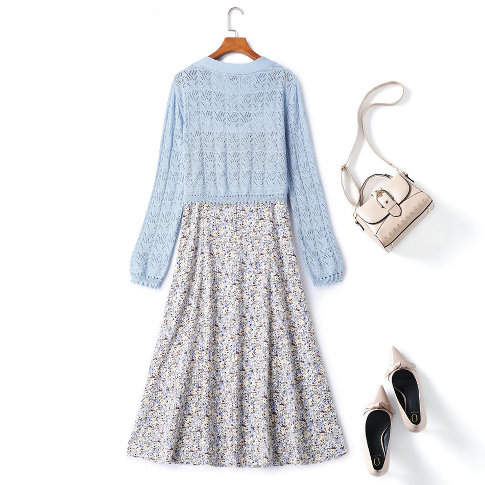 Inga Plus Size Matching Set: Knit Cardigan and Floral Midi Dress Hello Curve Inga Plus Size Matching Set: Knit Cardigan and Floral Midi Dress Hello Curve