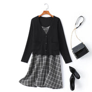 Gissel Plus Size Checked Dress and Cardigan Matching Set