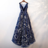 Plus Size Navy Blue Floral Gown