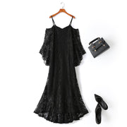 plus size black lace off the shoulder maxi evening dress