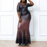 Plus Size Ombre Sequin Evening Dress