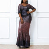 Plus Size Ombre Sequin Evening Dress