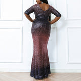 Plus Size Ombre Sequin Evening Dress