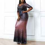 Plus Size Ombre Sequin Evening Dress