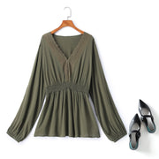 Hiba Plus Size Peplum Long Sleeve Blouse