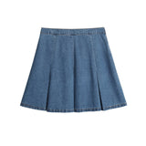 Plus Size Pleats Denim Mini Skirt