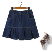 Plus Size Pleats Denim Mini Skirt