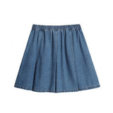 Plus Size Pleats Denim Mini Skirt
