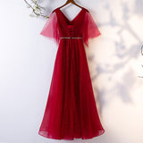 Plus Size Red Flutter Sleeve Evening Dress - Back