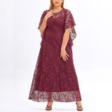 Plus Size Red Lace Evening Dress