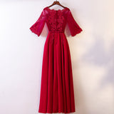 Plus Size Red Short Sleeve Evening Dress - Back View