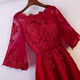 Plus Size Red Short Sleeve Evening Dress - Front Close Up View