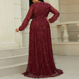 Plus Size Red Wrap Gown - Back