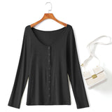 Plus Size Black Henley Long Sleeve T Shirt Top