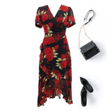 Plus Size Roses Wrap Dress