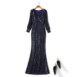 Plus Size Sequin Long Sleeve Gown