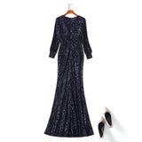 Plus Size Sequin Long Sleeve Gown