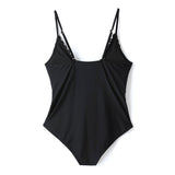 Jada Plus Size Plunge V Neck Sexy Black Swimsuit